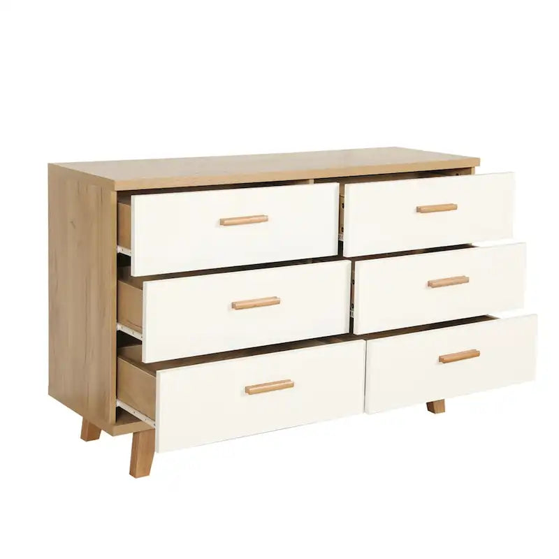 6-Drawer Dresser Chest Solid Wood Legs White Rosewood Storage Cabinet