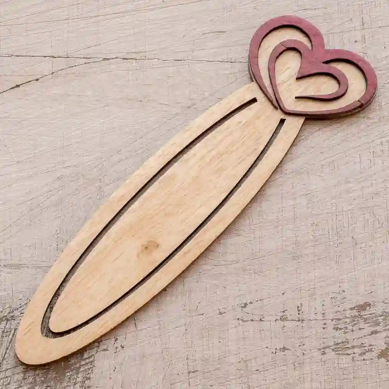 Handcrafted Teak Wood Heart Bookmark Natural Brown Artisan Carved