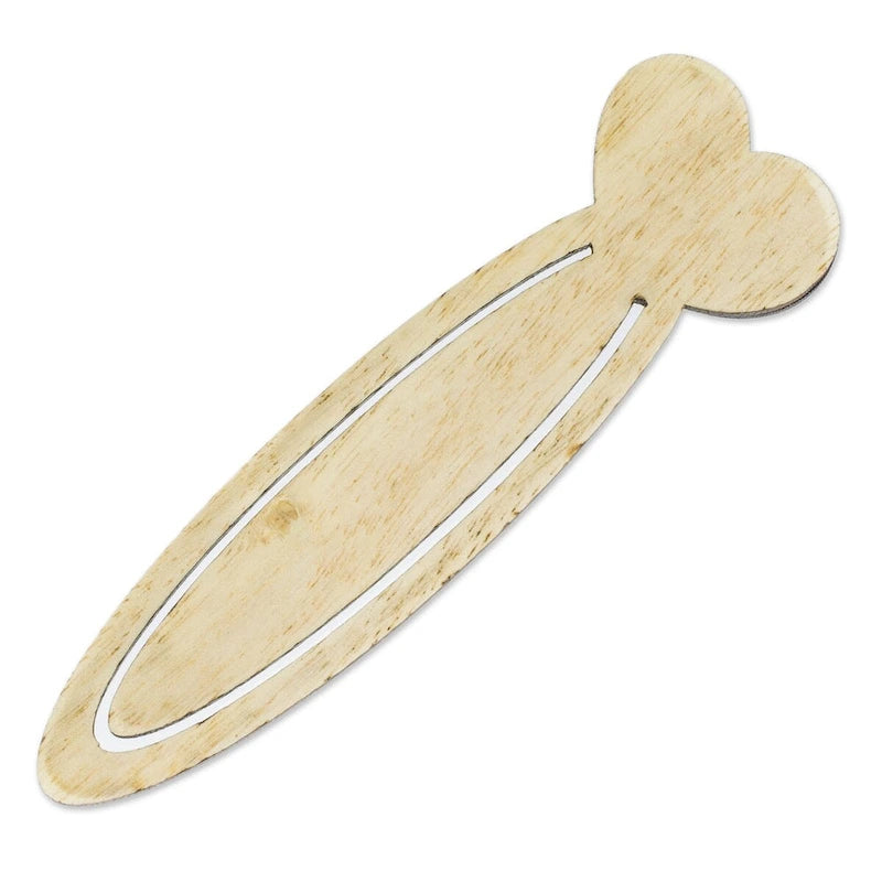 Handcrafted Teak Wood Heart Bookmark Natural Brown Artisan Carved