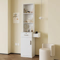 Tall Freestanding Storage Cabinet with Open Shelves Drawer Door White Pink