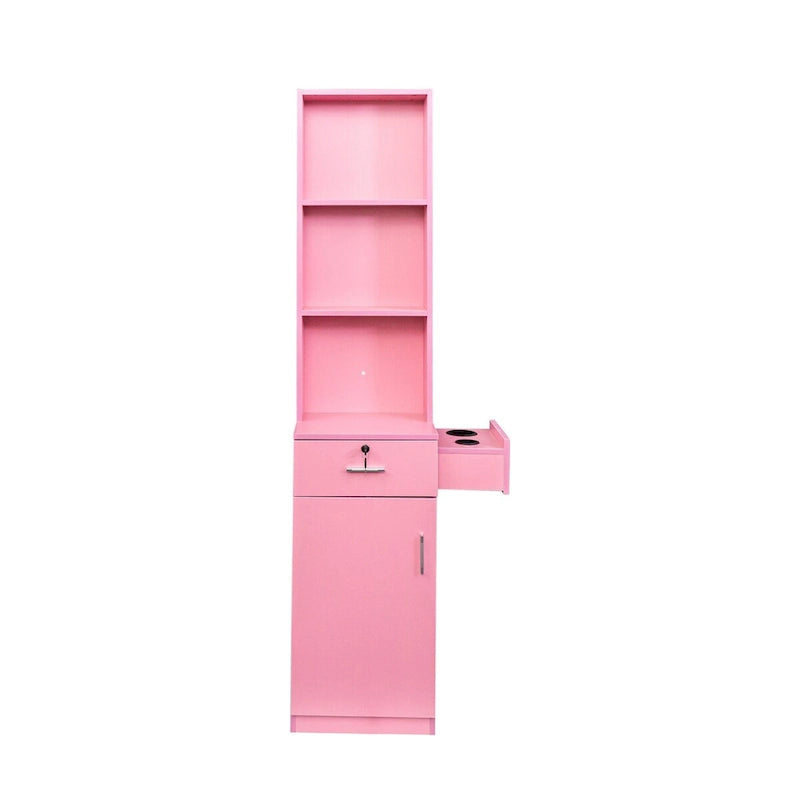 Tall Freestanding Storage Cabinet with Open Shelves Drawer Door White Pink