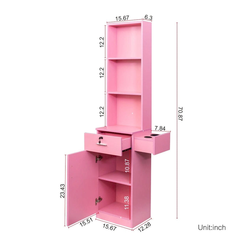 Tall Freestanding Storage Cabinet with Open Shelves Drawer Door White Pink