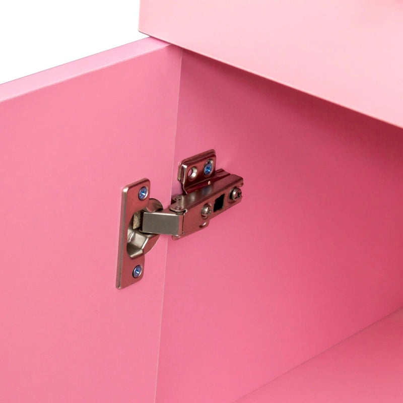 Tall Freestanding Storage Cabinet with Open Shelves Drawer Door White Pink