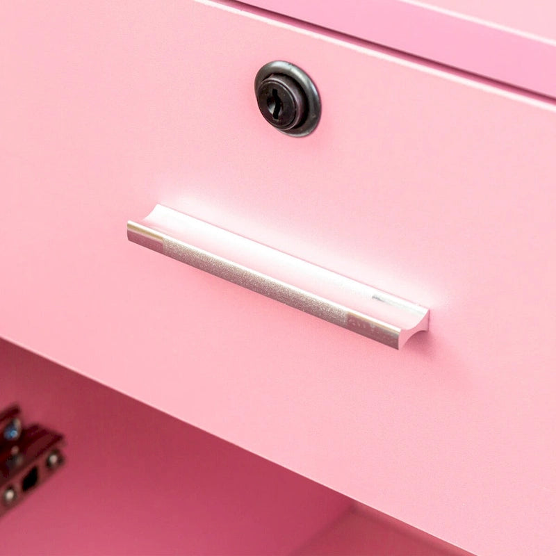 Tall Freestanding Storage Cabinet with Open Shelves Drawer Door White Pink