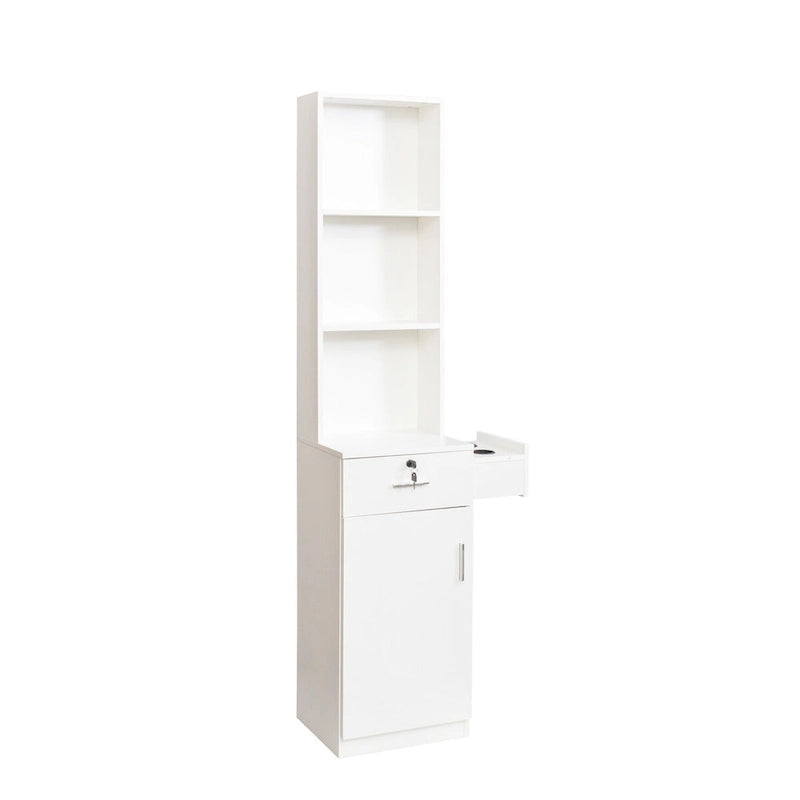 Tall Freestanding Storage Cabinet with Open Shelves Drawer Door White Pink