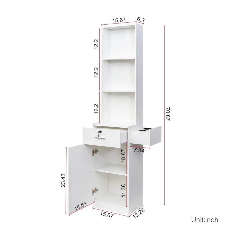 Tall Freestanding Storage Cabinet with Open Shelves Drawer Door White Pink