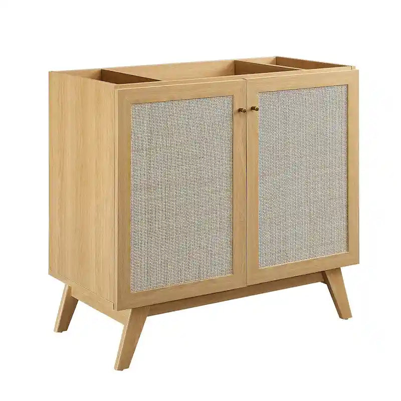 36 Inch Rattan Weave Bathroom Vanity Cabinet with Splayed Legs