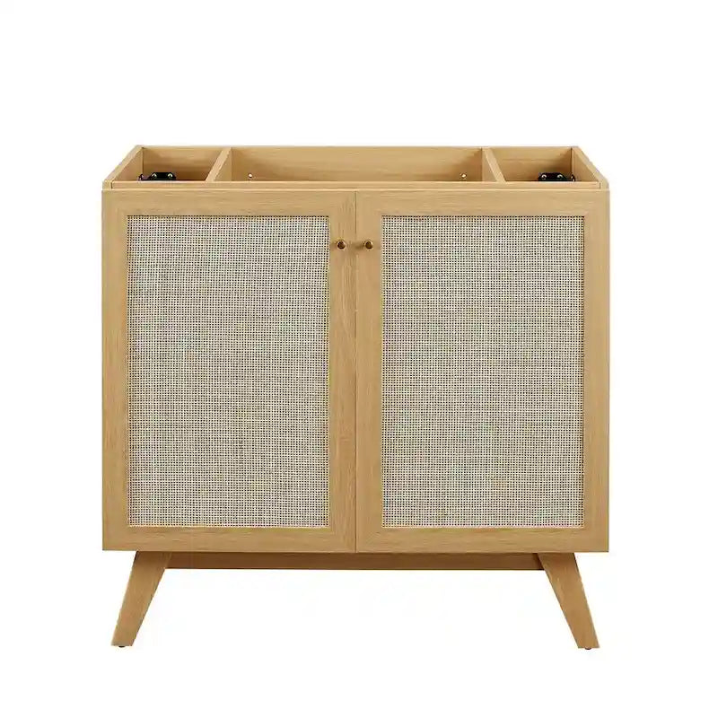 36 Inch Rattan Weave Bathroom Vanity Cabinet with Splayed Legs