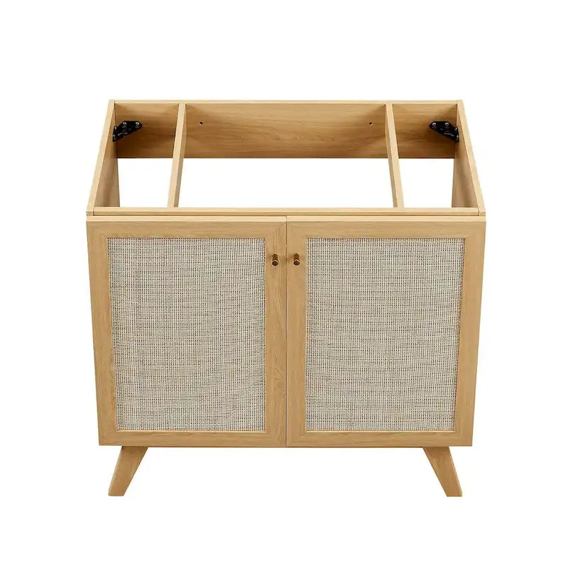 36 Inch Rattan Weave Bathroom Vanity Cabinet with Splayed Legs