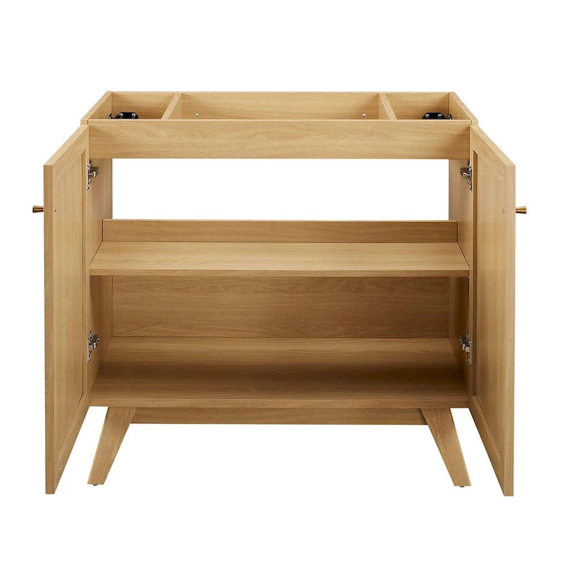 36 Inch Rattan Weave Bathroom Vanity Cabinet with Splayed Legs