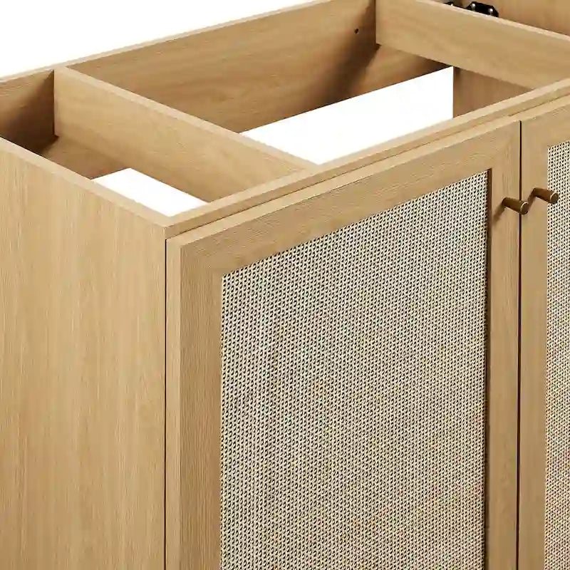 36 Inch Rattan Weave Bathroom Vanity Cabinet with Splayed Legs