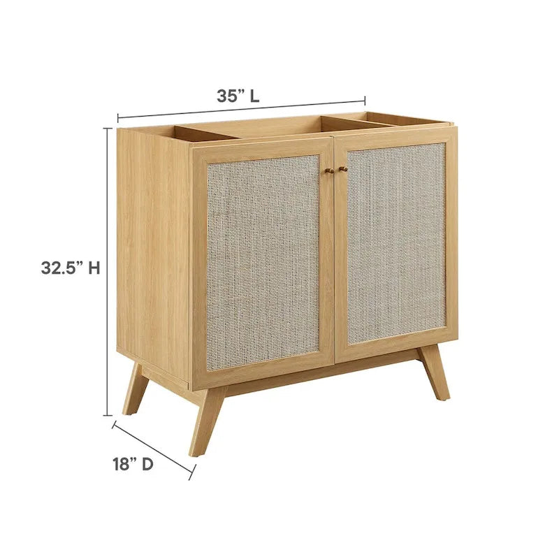 36 Inch Rattan Weave Bathroom Vanity Cabinet with Splayed Legs
