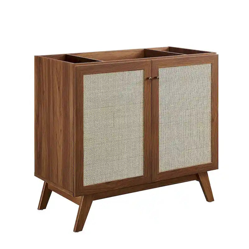36 Inch Rattan Weave Bathroom Vanity Cabinet with Splayed Legs