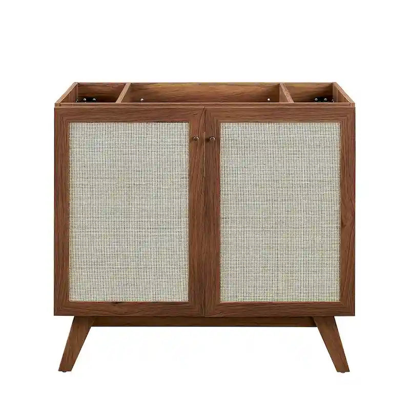 36 Inch Rattan Weave Bathroom Vanity Cabinet with Splayed Legs