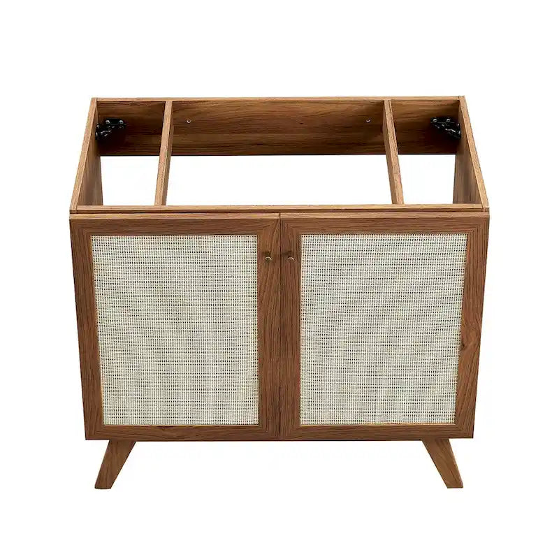 36 Inch Rattan Weave Bathroom Vanity Cabinet with Splayed Legs