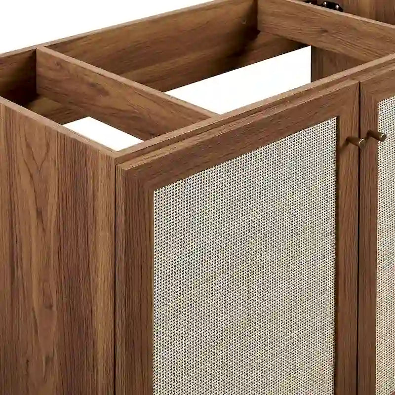 36 Inch Rattan Weave Bathroom Vanity Cabinet with Splayed Legs
