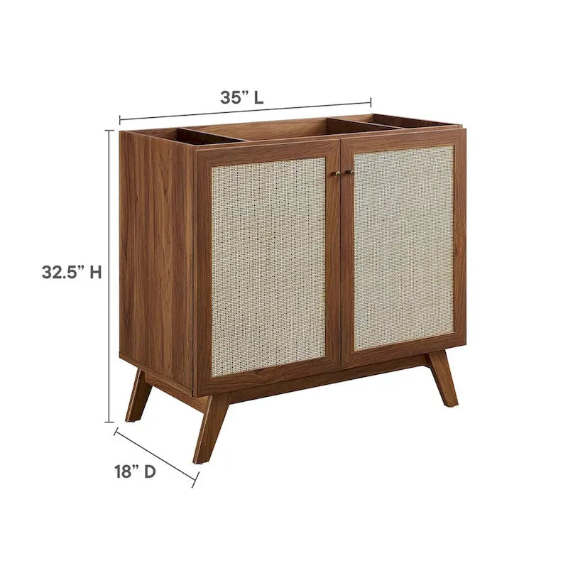 36 Inch Rattan Weave Bathroom Vanity Cabinet with Splayed Legs