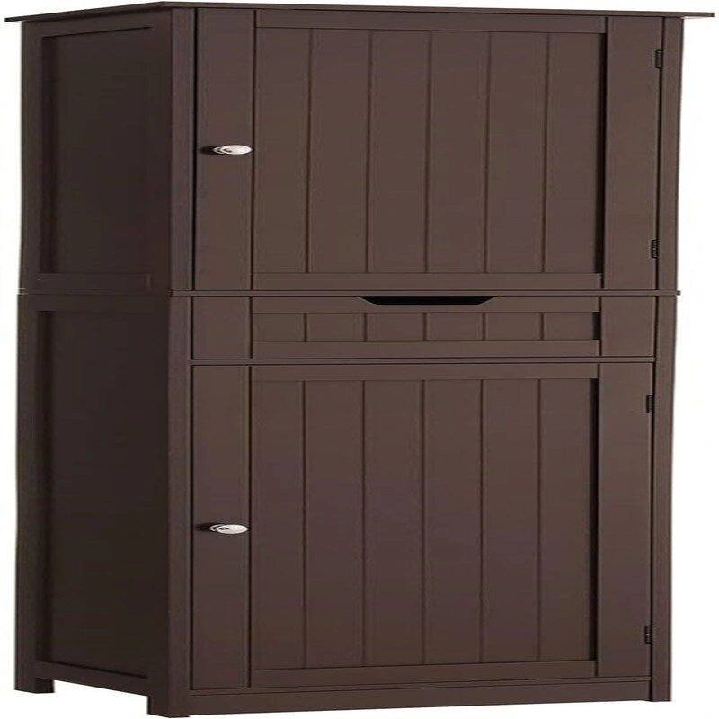 Tall Freestanding Storage Cabinet 2 Doors 1 Drawer Adjustable Shelves Brown