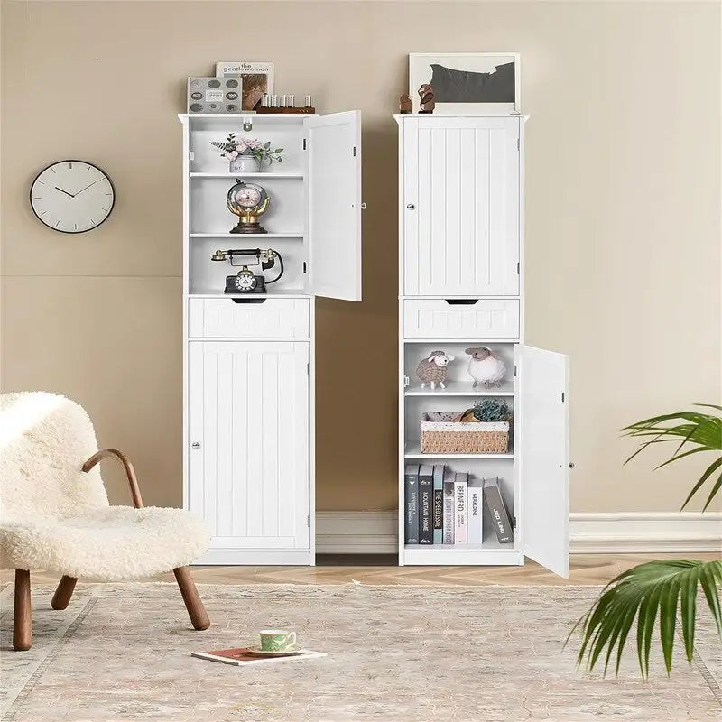 Tall Freestanding Storage Cabinet 2 Doors 1 Drawer Adjustable Shelves Brown