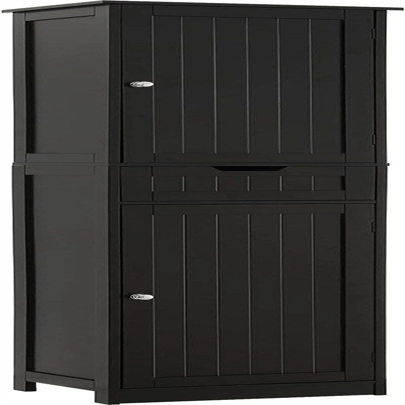 Tall Freestanding Storage Cabinet 2 Doors 1 Drawer Adjustable Shelves Brown