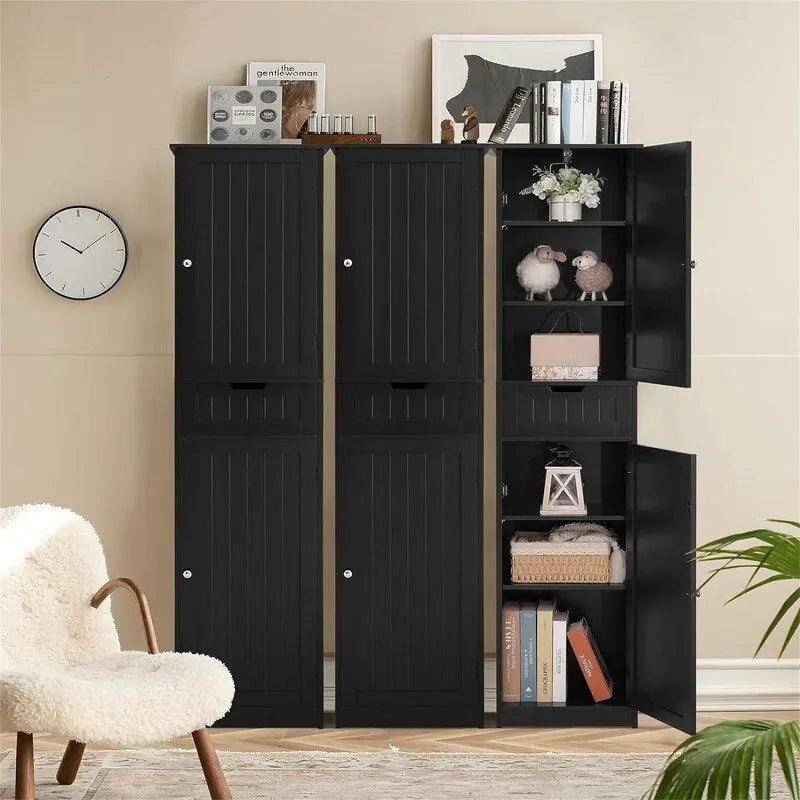 Tall Freestanding Storage Cabinet 2 Doors 1 Drawer Adjustable Shelves Brown