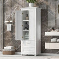 Modern White Grey MDF Tall Storage Cabinet with Drawers and Doors