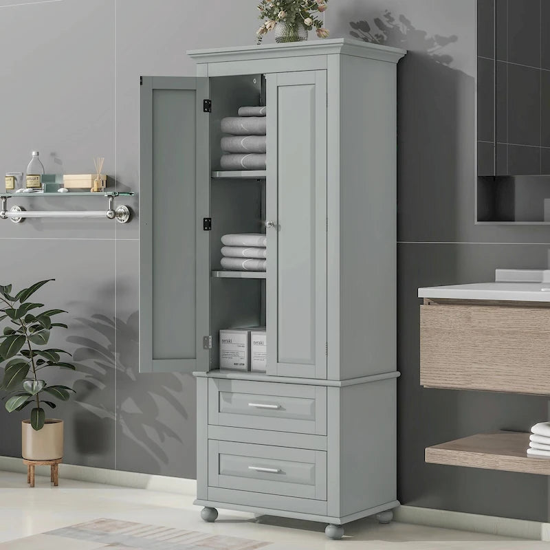 Meuble de rangement haut moderne blanc/gris en MDF avec tiroirs et portes
