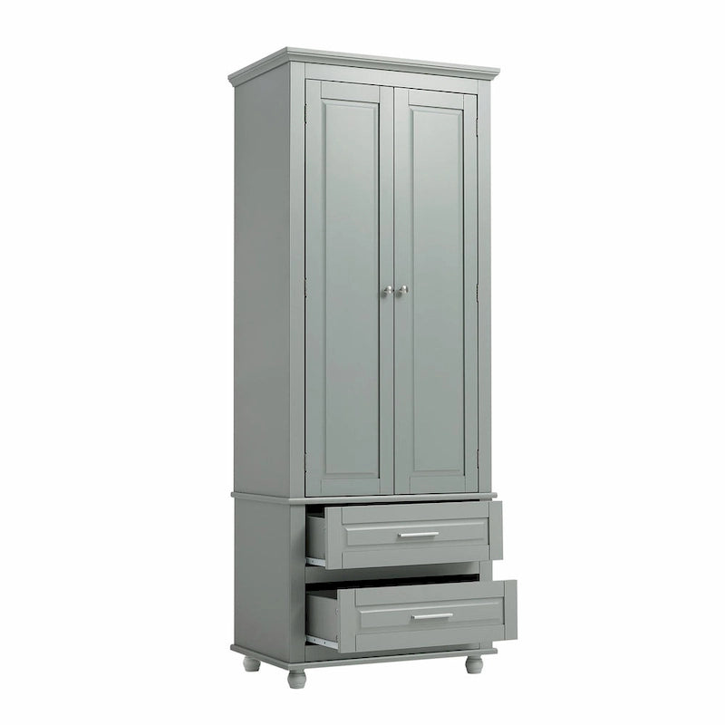 Modern White Grey MDF Tall Storage Cabinet with Drawers and Doors