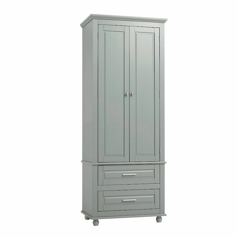 Modern White Grey MDF Tall Storage Cabinet with Drawers and Doors