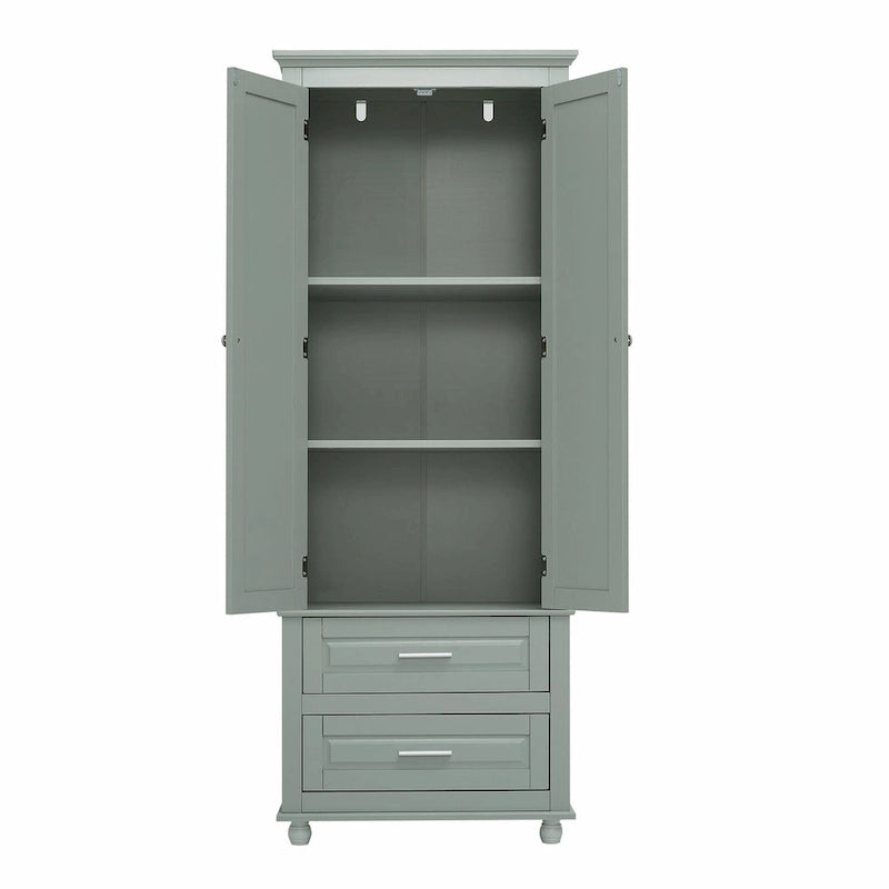 Modern White Grey MDF Tall Storage Cabinet with Drawers and Doors