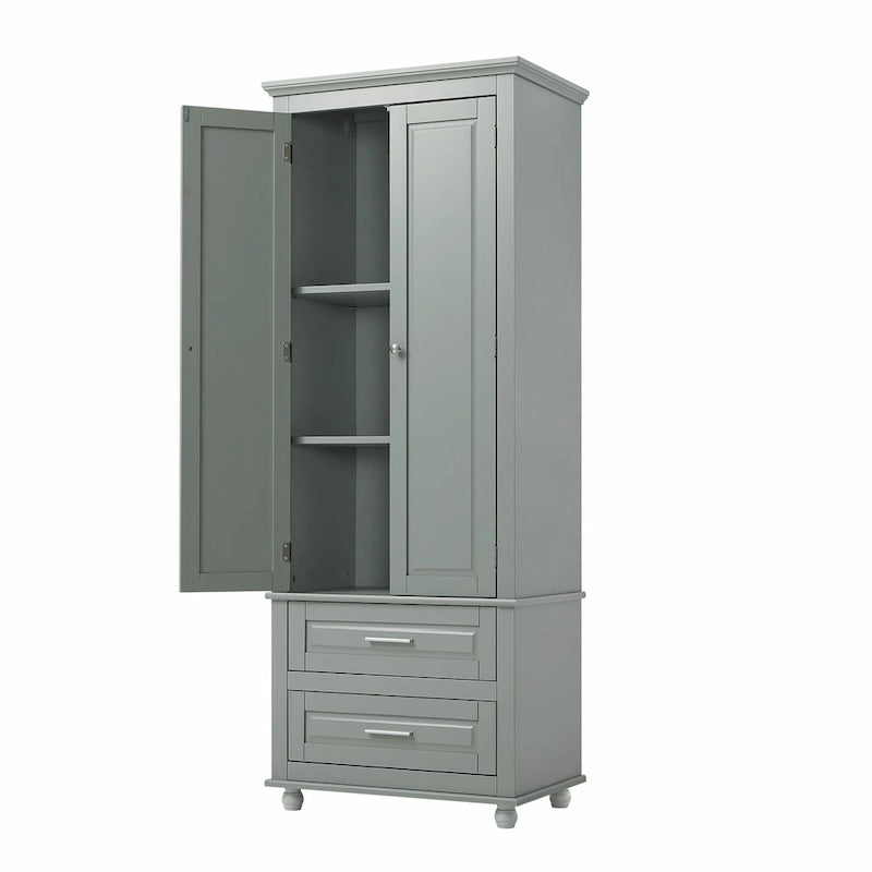 Modern White Grey MDF Tall Storage Cabinet with Drawers and Doors