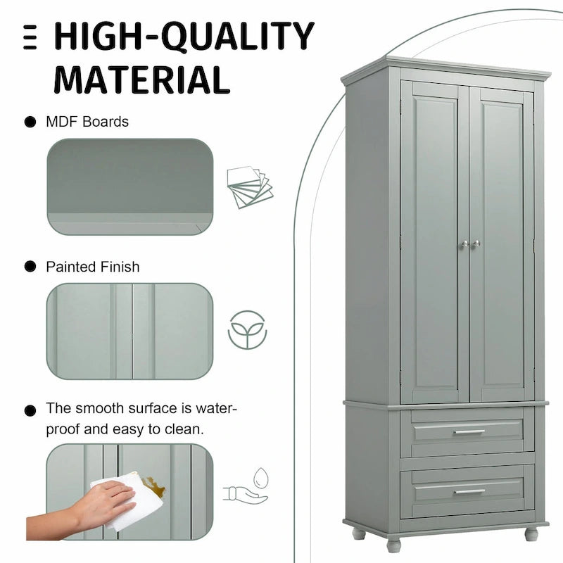 Modern White Grey MDF Tall Storage Cabinet with Drawers and Doors