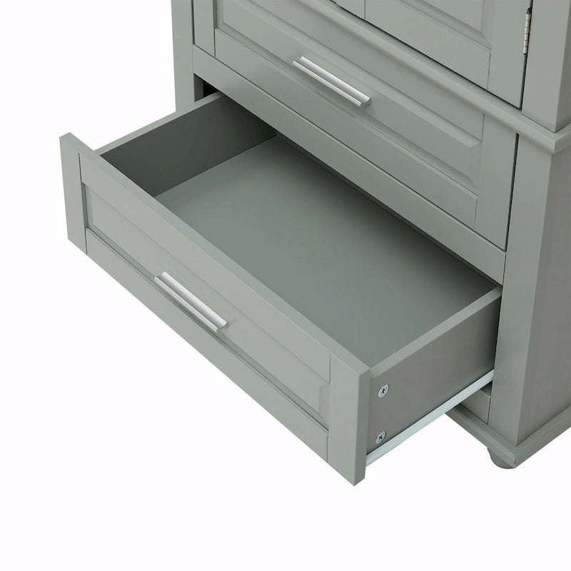 Modern White Grey MDF Tall Storage Cabinet with Drawers and Doors