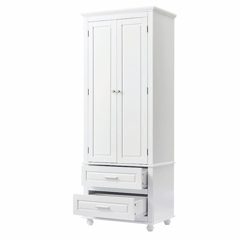 Modern White Grey MDF Tall Storage Cabinet with Drawers and Doors
