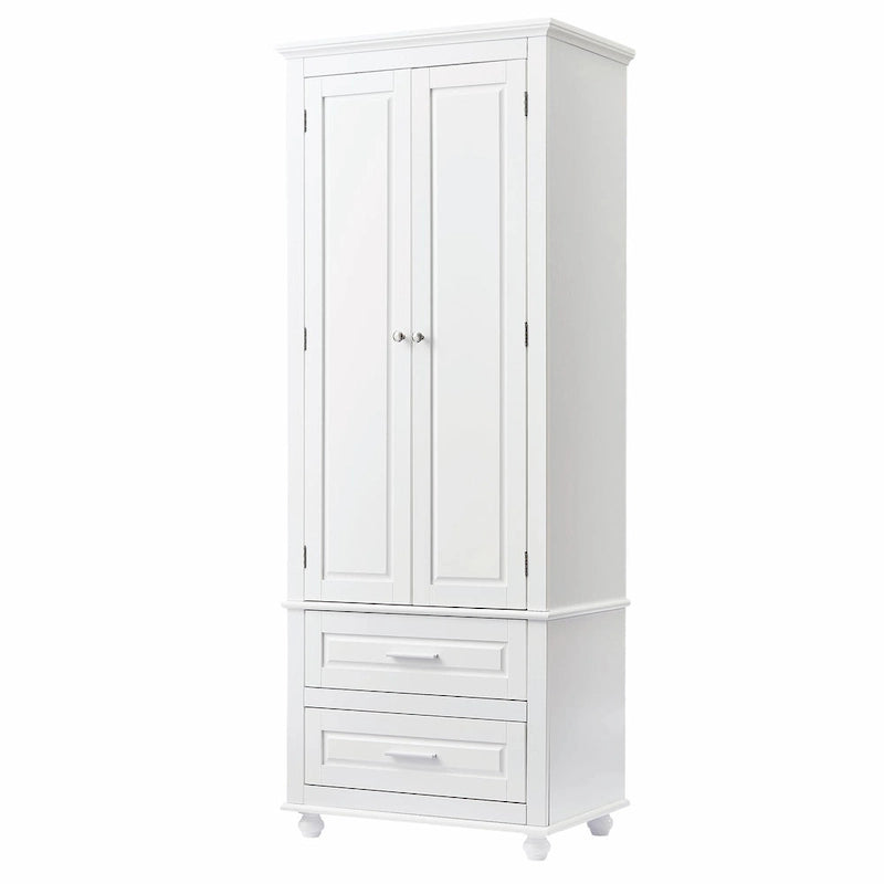 Modern White Grey MDF Tall Storage Cabinet with Drawers and Doors