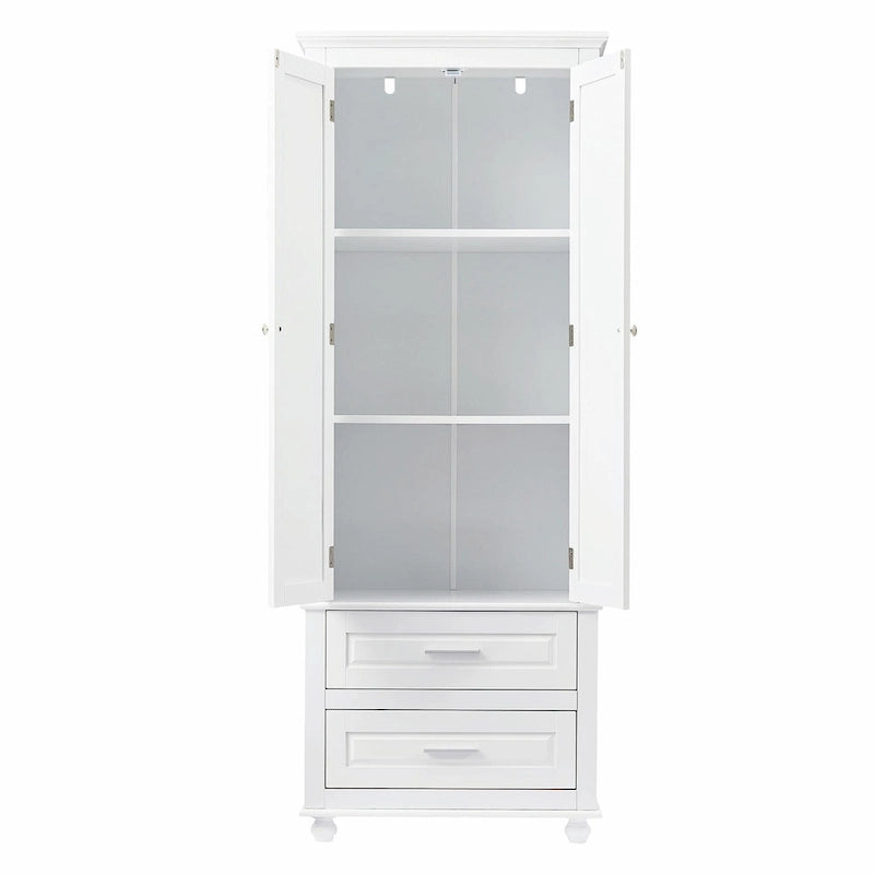 Modern White Grey MDF Tall Storage Cabinet with Drawers and Doors