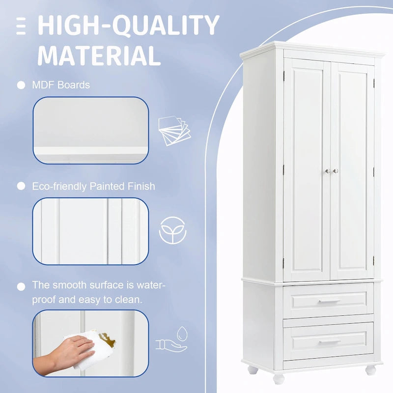 Modern White Grey MDF Tall Storage Cabinet with Drawers and Doors