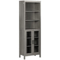 Freestanding Tall Bathroom Storage Cabinet with Open Shelves and Glass Doors
