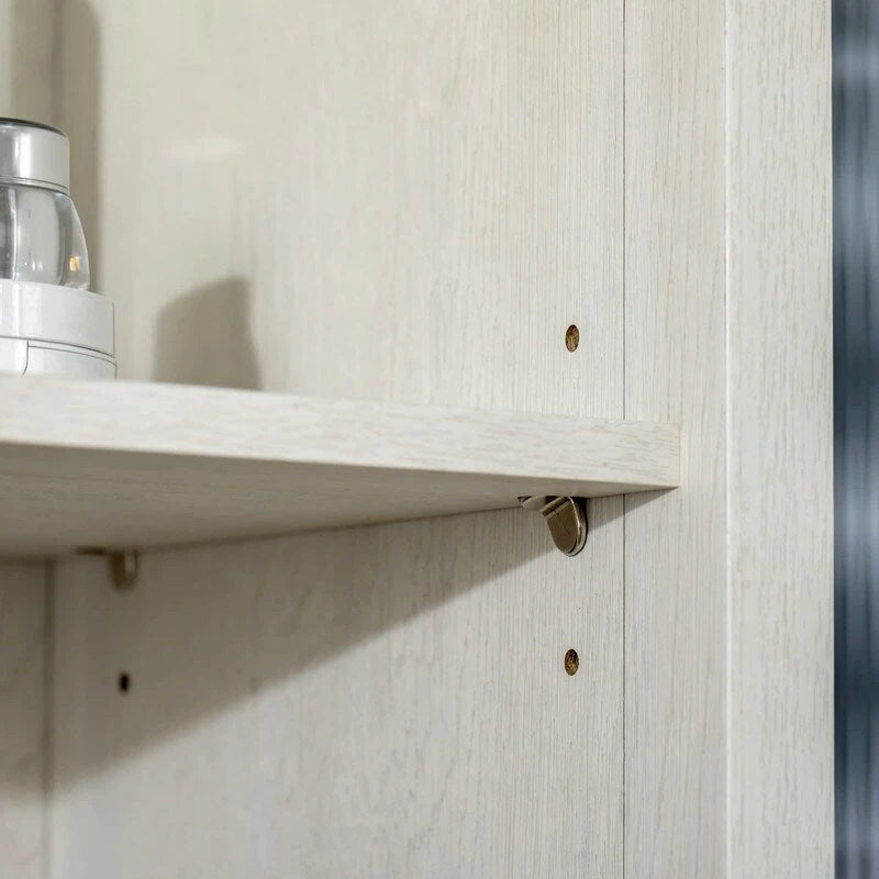 Freestanding Tall Bathroom Storage Cabinet with Open Shelves and Glass Doors