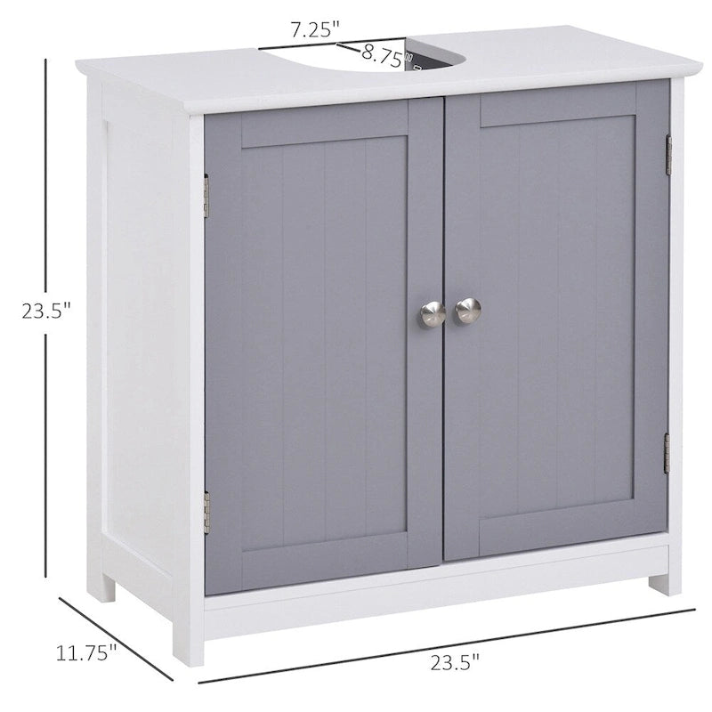 Under Sink Bathroom Storage Cabinet White Gray Double Door MDF