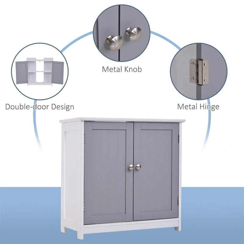 Under Sink Bathroom Storage Cabinet White Gray Double Door MDF