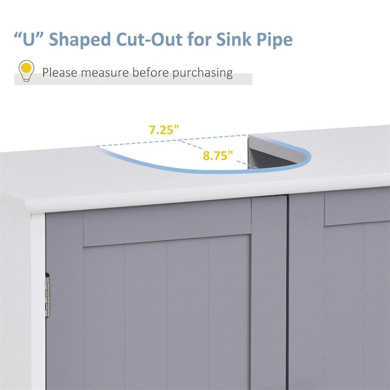 Under Sink Bathroom Storage Cabinet White Gray Double Door MDF