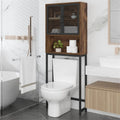 Over-Toilet Storage Cabinet with Mesh Doors Open Shelf Industrial Rustic Brown