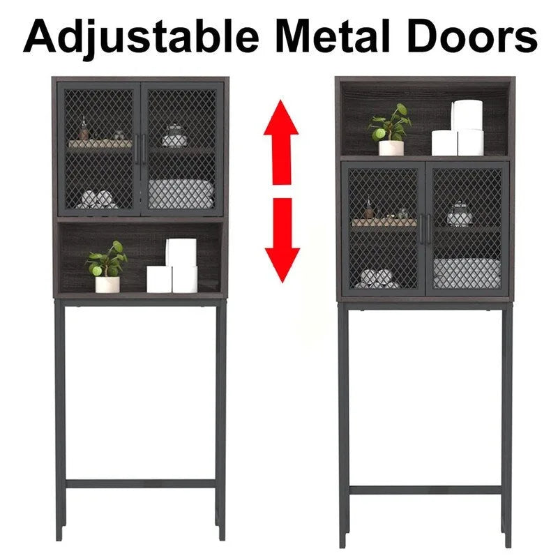 Over-Toilet Storage Cabinet with Mesh Doors Open Shelf Industrial Rustic Brown