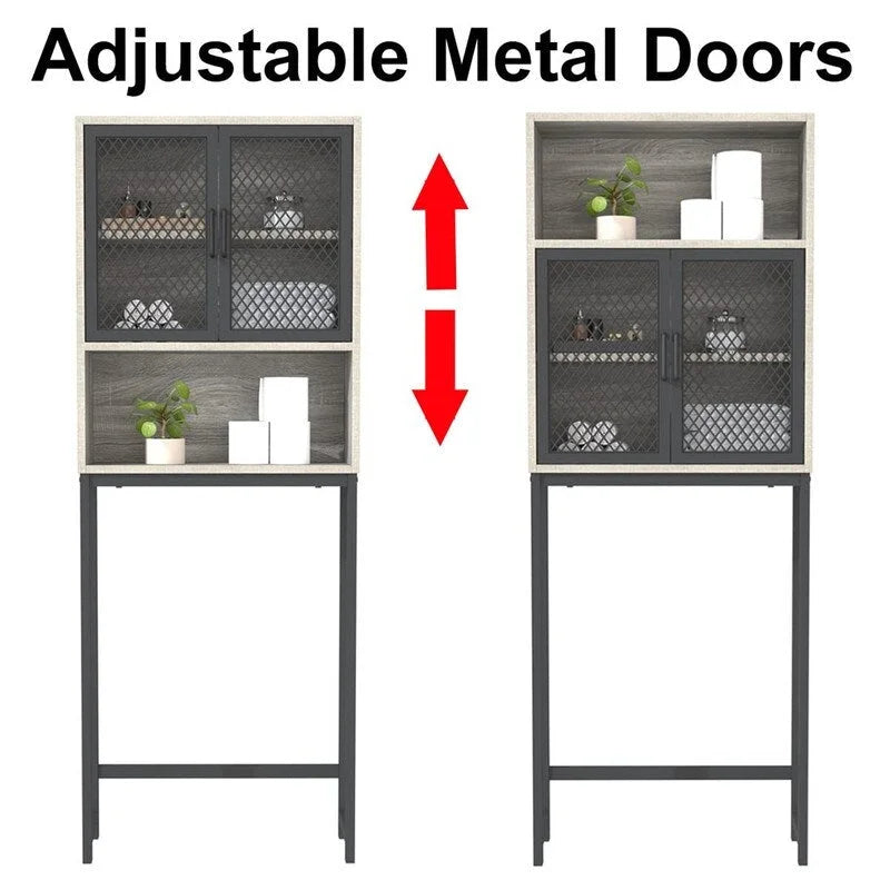 Over-Toilet Storage Cabinet with Mesh Doors Open Shelf Industrial Rustic Brown