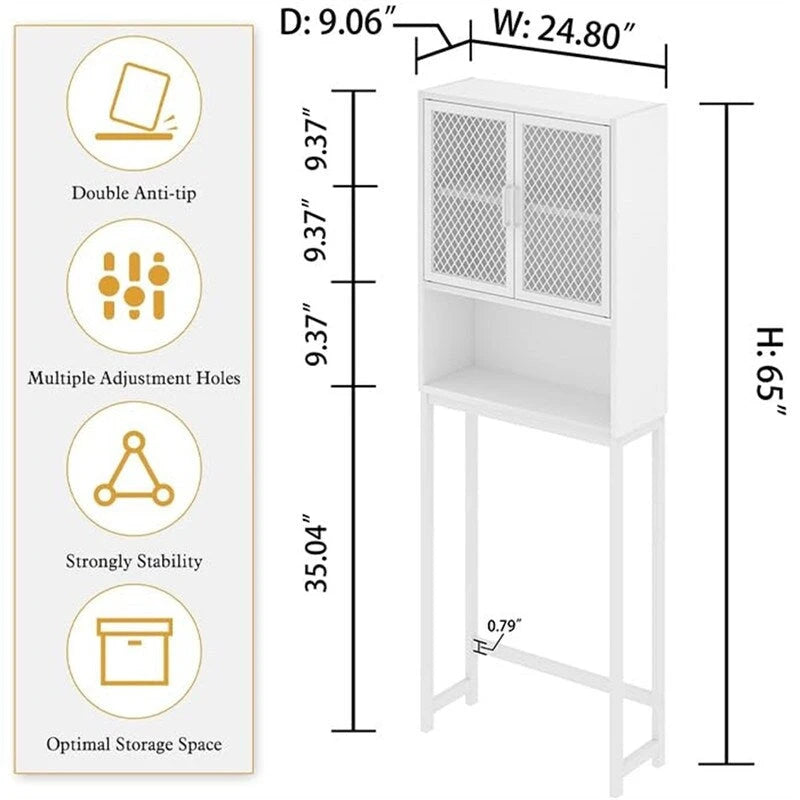 Over-Toilet Storage Cabinet with Mesh Doors Open Shelf Industrial Rustic Brown