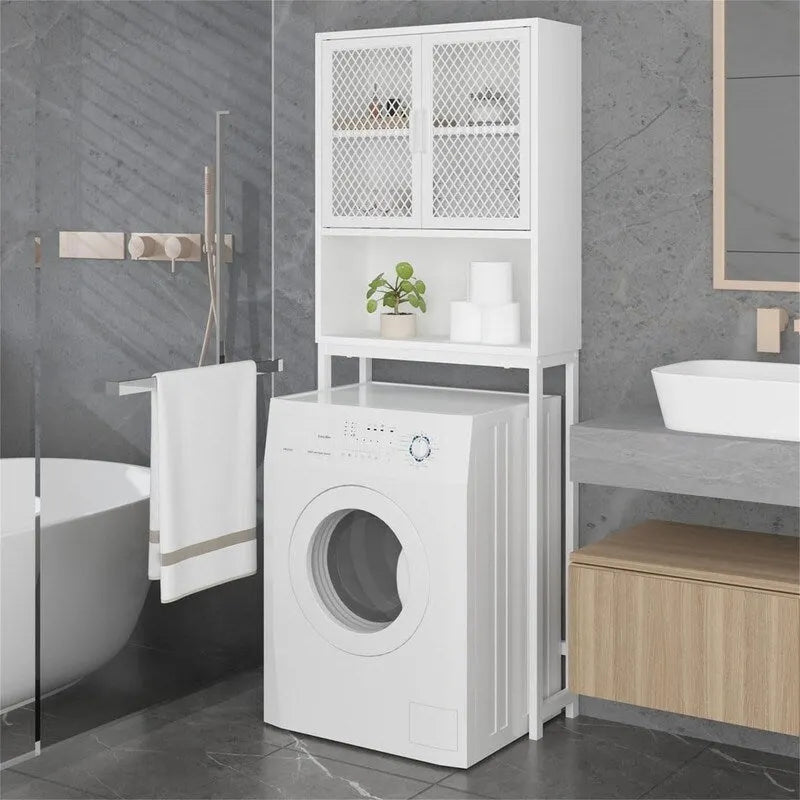 Over-Toilet Storage Cabinet with Mesh Doors Open Shelf Industrial Rustic Brown