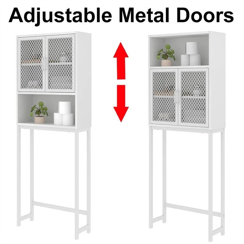 Over-Toilet Storage Cabinet with Mesh Doors Open Shelf Industrial Rustic Brown