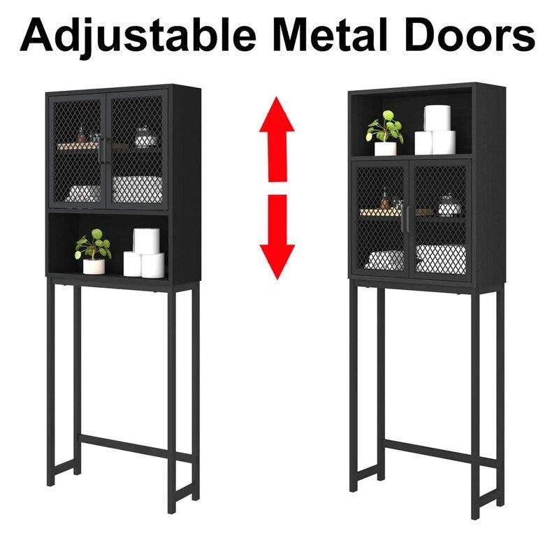 Over-Toilet Storage Cabinet with Mesh Doors Open Shelf Industrial Rustic Brown