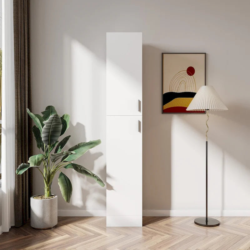 Meuble de rangement haut et étroit sur pied avec étagères fixes Noir/Blanc